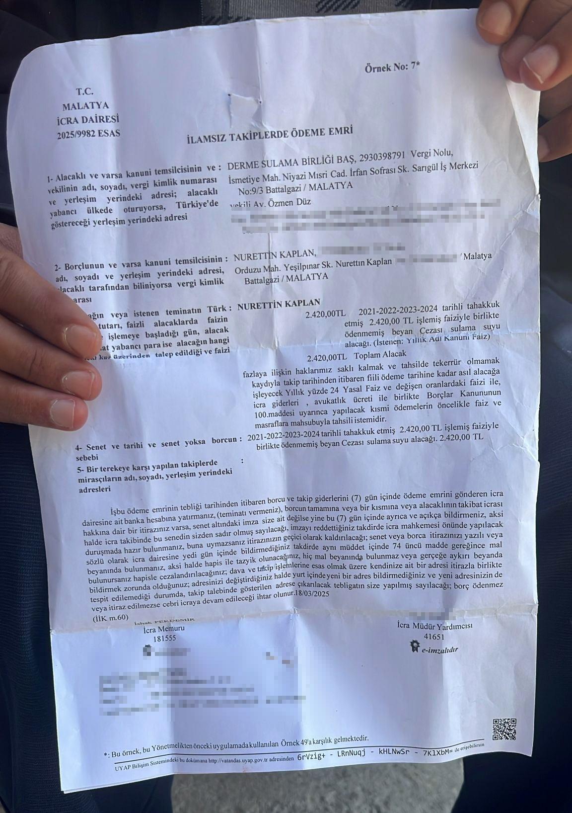 İlamsız icra takibi başlatıldı. 