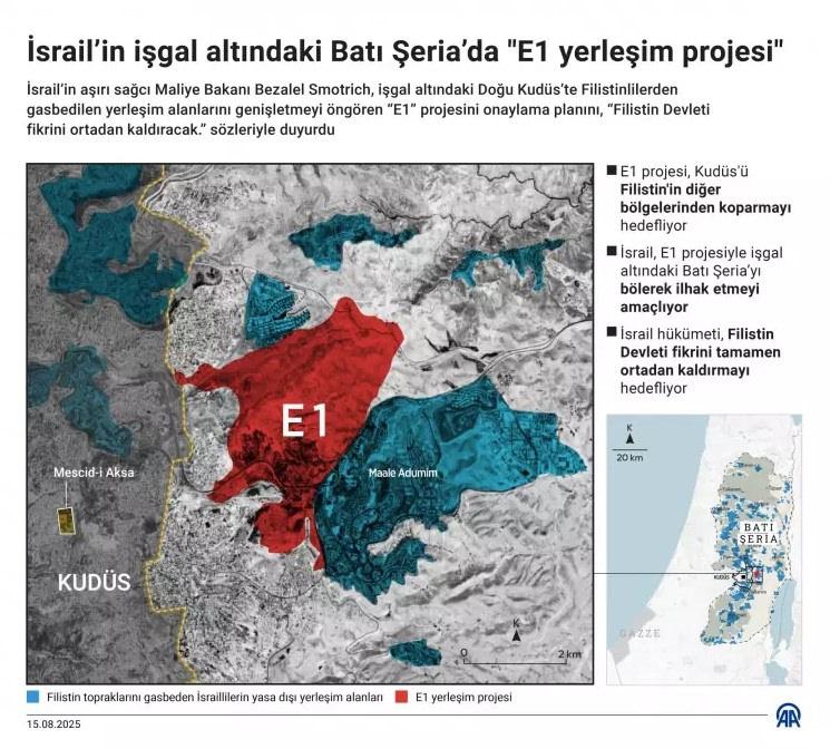 İsrail'in Batı Şeria'daki E1 yerleşim projesini gösteren infografik (Kaynak: AA)