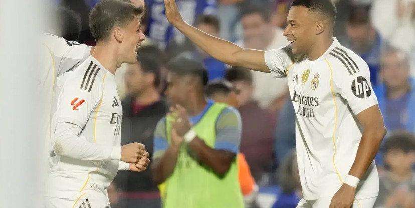 Getafe-Real Madrid mücadelesi. Arda Güler ve Mbappe gol sevincini yaşıyor