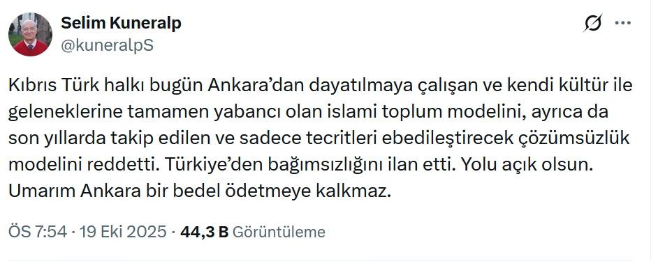 Kuneralp'in X paylaşımı