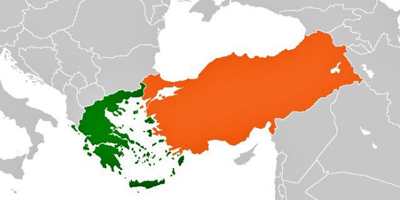 Yunanistan ve Türkiye siyasi sınırlarını gösteren harita