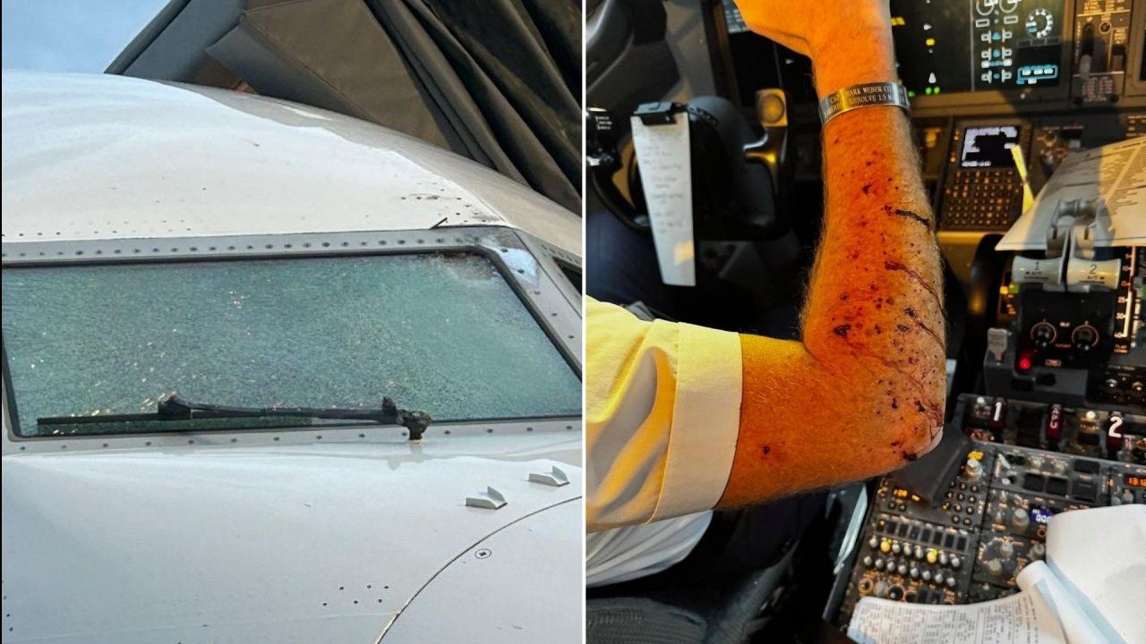 Parçalanmış ön cam ve hafif yaralanmalarla kurtulan pilot