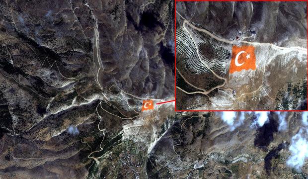 Ahır Dağı zirvesine işlenen Türk bayrağı Göktürk-1 ile uzaydan görüntülendi