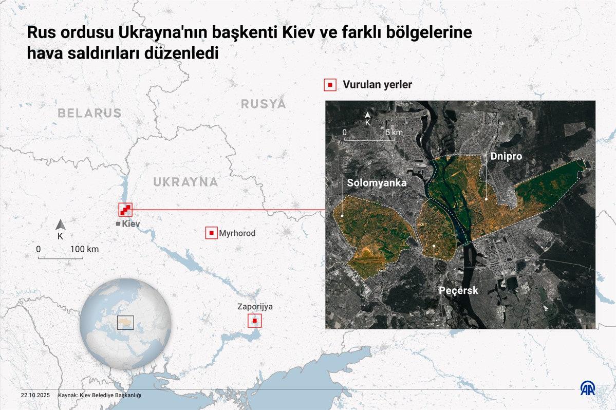 Rusya tarafından saldırı düzenlenen Ukrayna şehirleri haritası (Kaynak: AA)