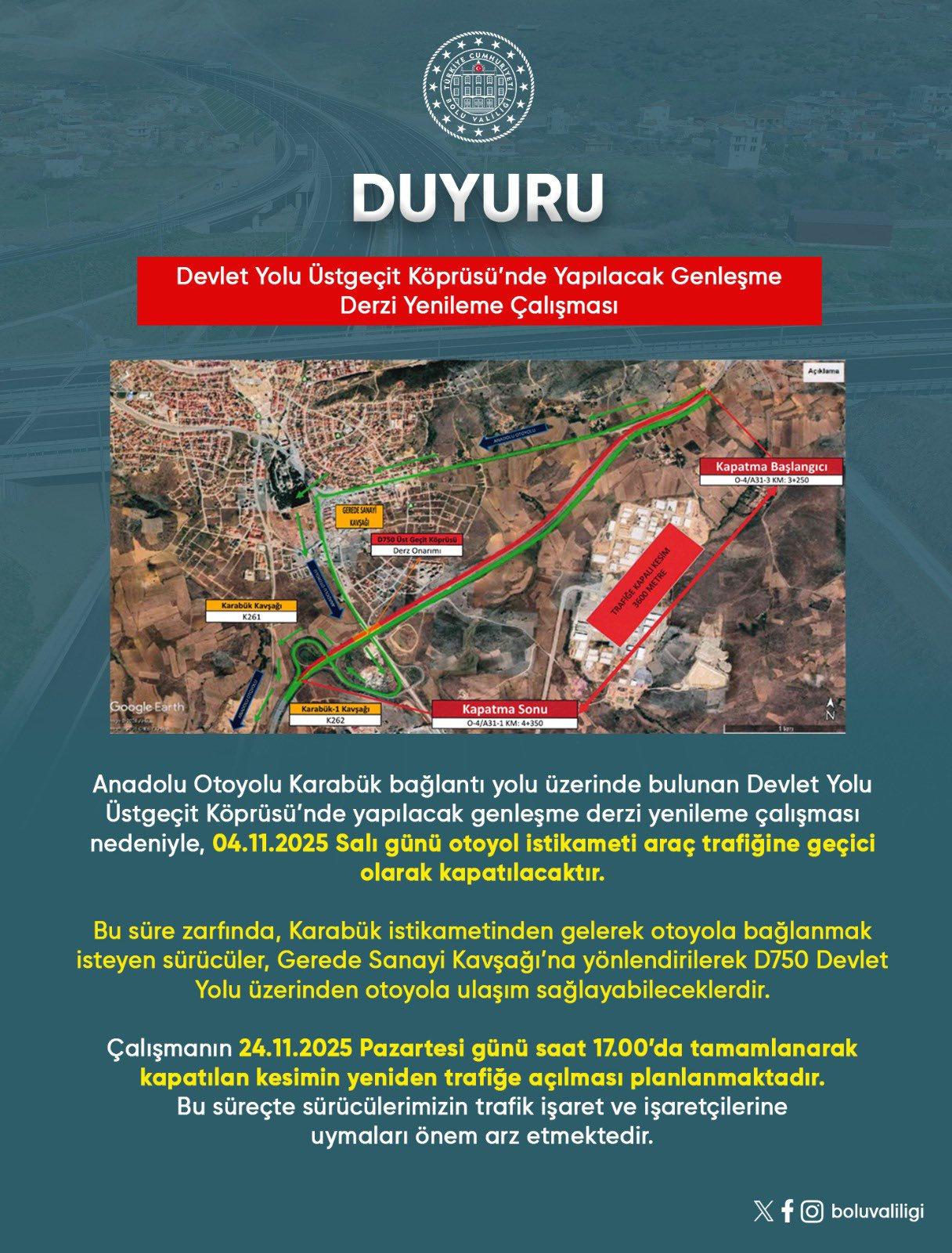 Devlet Yolu Üstgeçit Köprüsü’nde Yapılacak Genleşme Derzi Yenileme Çalışması 