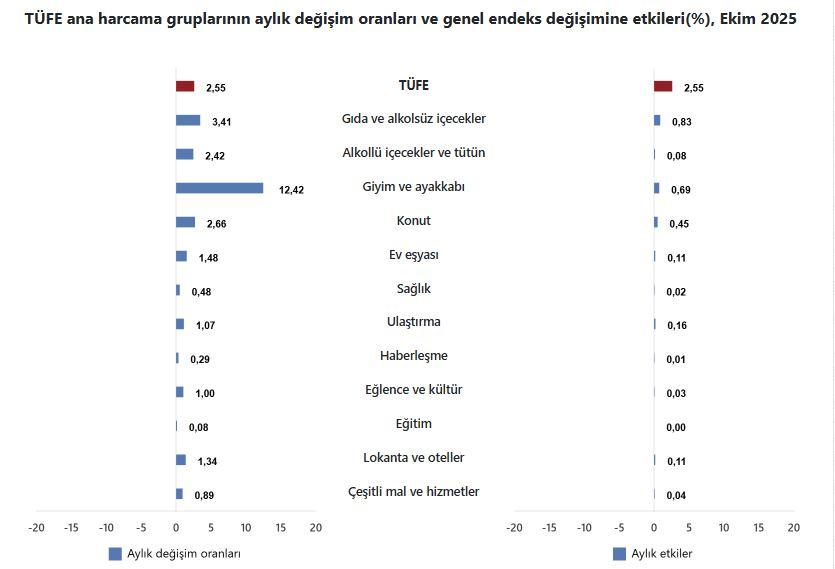 TÜFE ana harcama gruplarının aylık değişim oranları