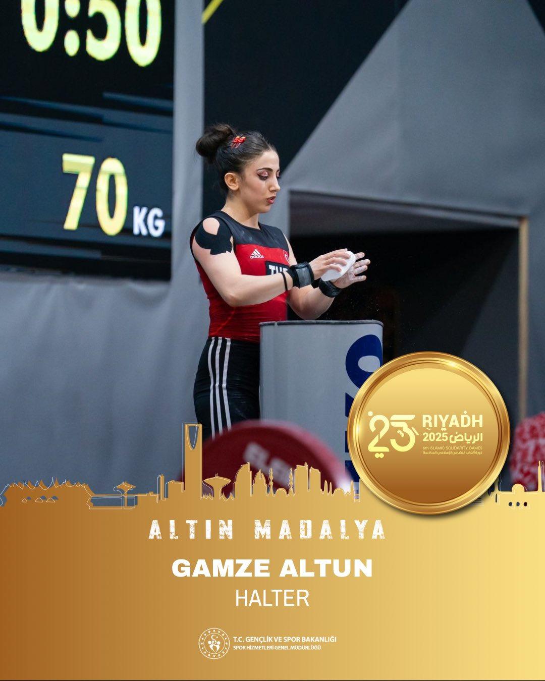 6. İslami Dayanışma Oyunları'nda halterde kadınlar 48 kiloda yarışan milli halterci Gamze Altun toplamda 3 altın madalya kazandı.