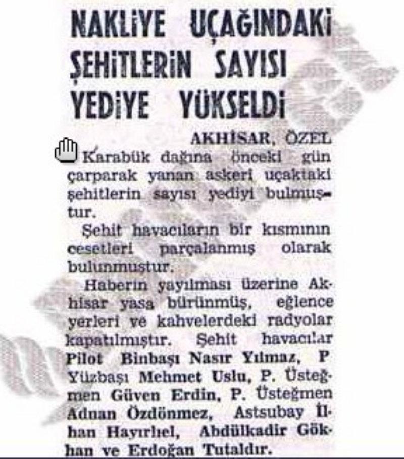 Kazaya ilişkin 21 Ekim 1968 tarihli Milliyet gazetesi kupürü