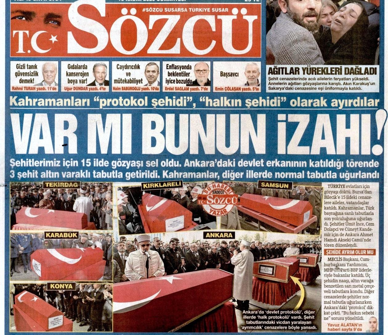 Sözcü'nün baştan sona dezenformasyon içeren manşeti