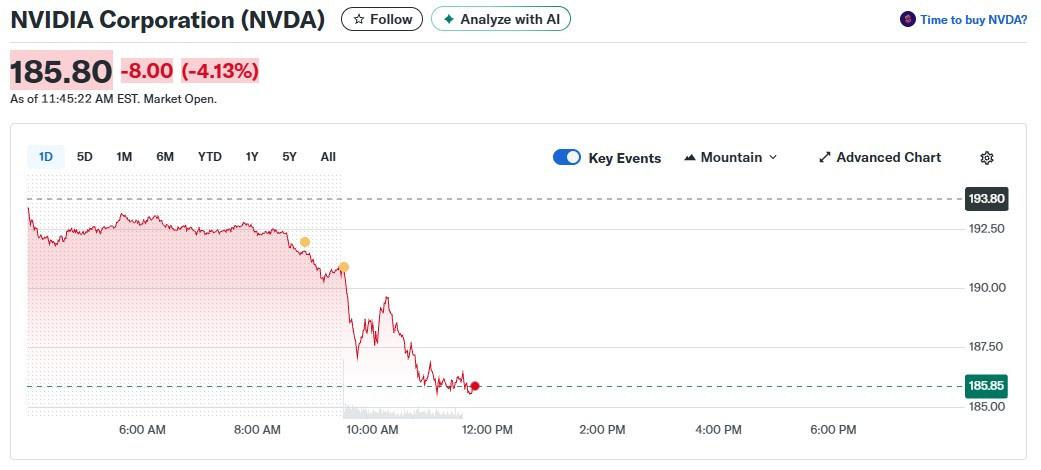 Nvidia hisselerindeki düşüş grafiği