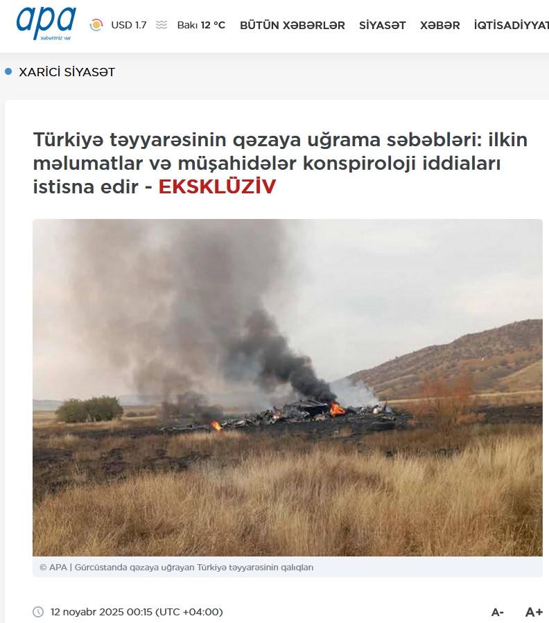 Azerbaycan Basın Ajansı’nın (APA) kargo uçağı kazasına ilişkin özel haberi