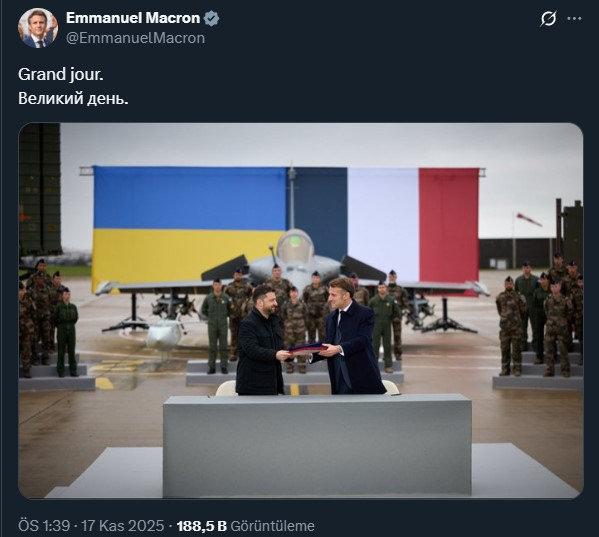 Emmanuel Macron'un Ukrayna ile yaptığı anlaşmaya dair yayınladığı X gönderisi