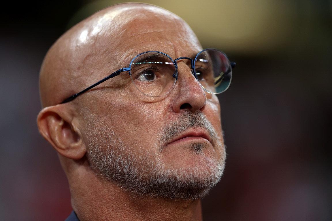 İspanya Teknik Direktörü Luis de la Fuente saha kenarında takımını takip ederken.