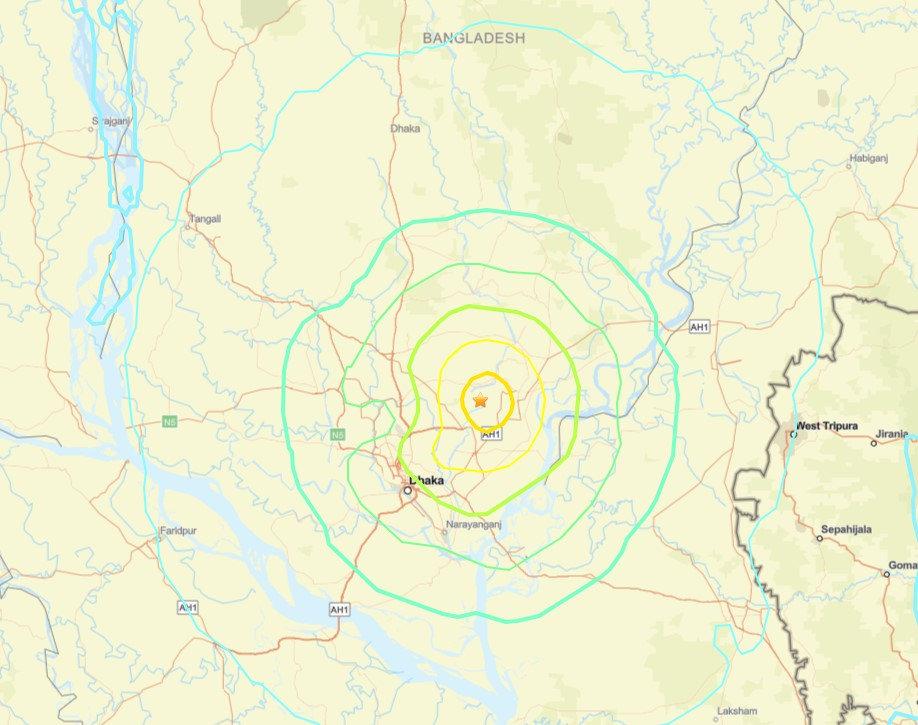 Bangladeş'te meydana gelen depremin konumu