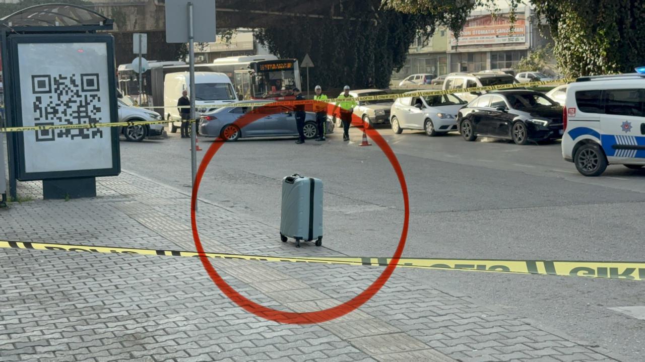 Kaldırım ortasına bırakılan şüpheli valiz.