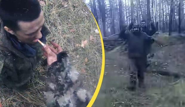 Ukrayna saflarındaki bir Amerikalının dört Rus askerini esir aldığı anlar