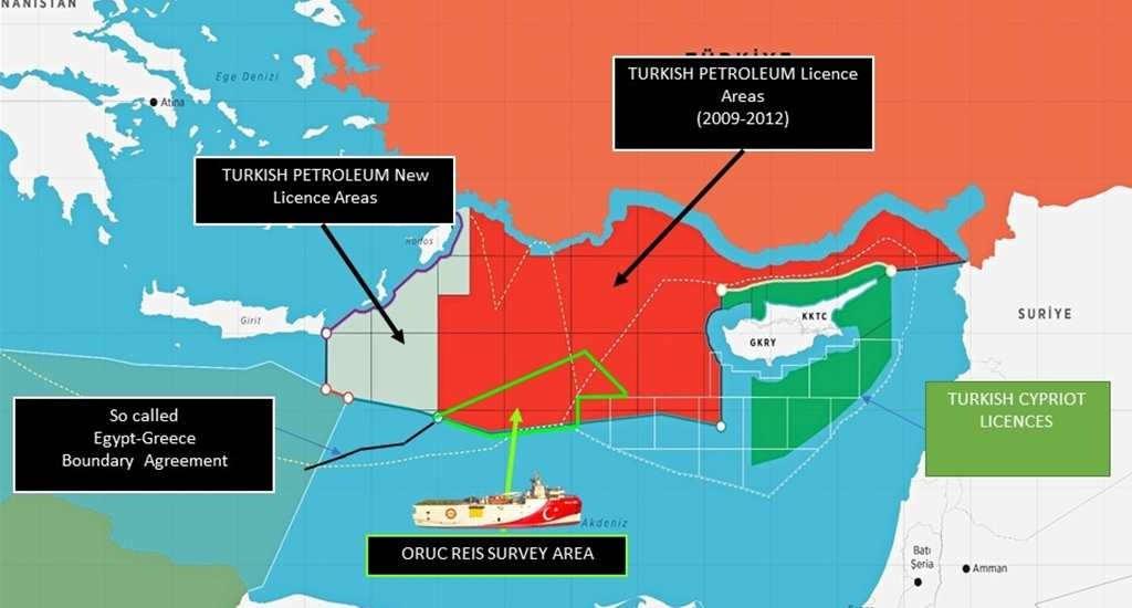 Doğu Akdeniz'de Türkiye ve KKTC deniz yetki alanları.