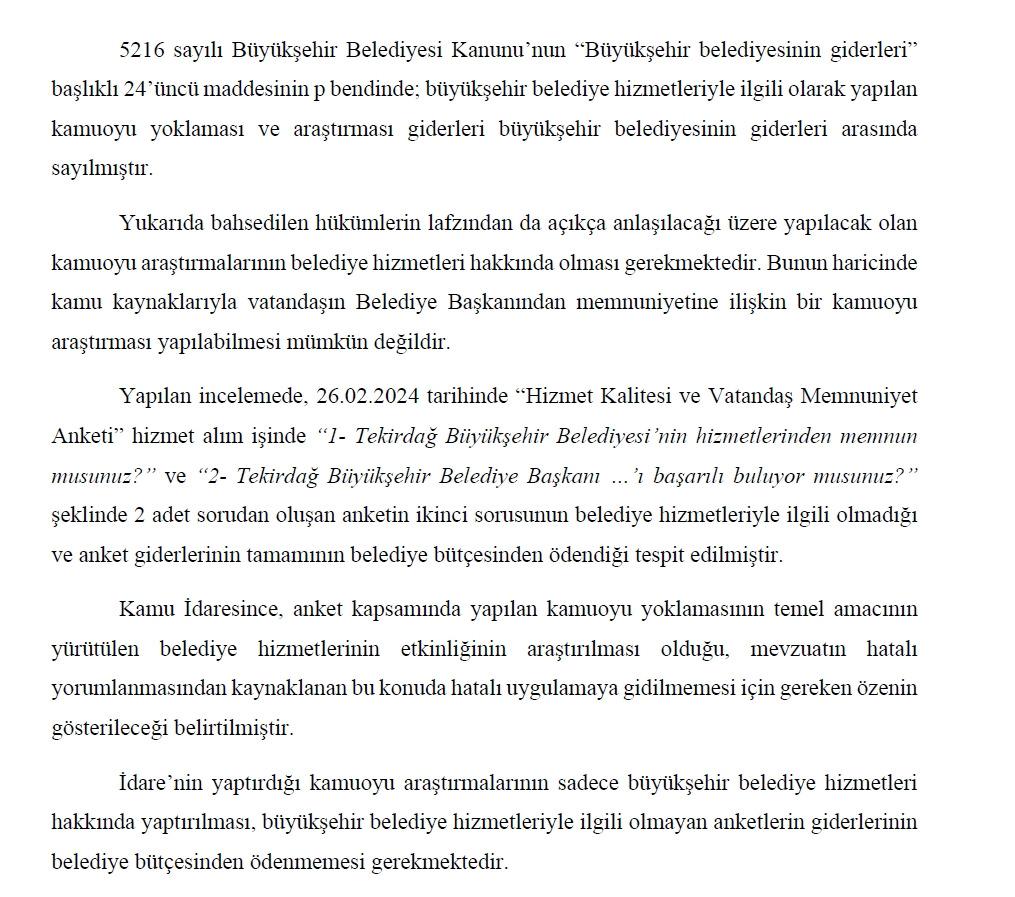 Sayıştay'ın anket usulsüzlüğüne ilişkin tespiti