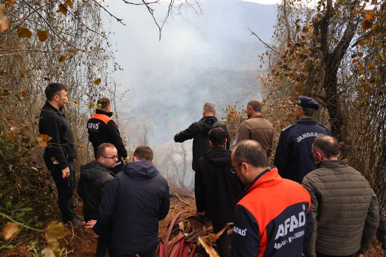 Artvin'de örtü yangınına müdahale ediliyor.