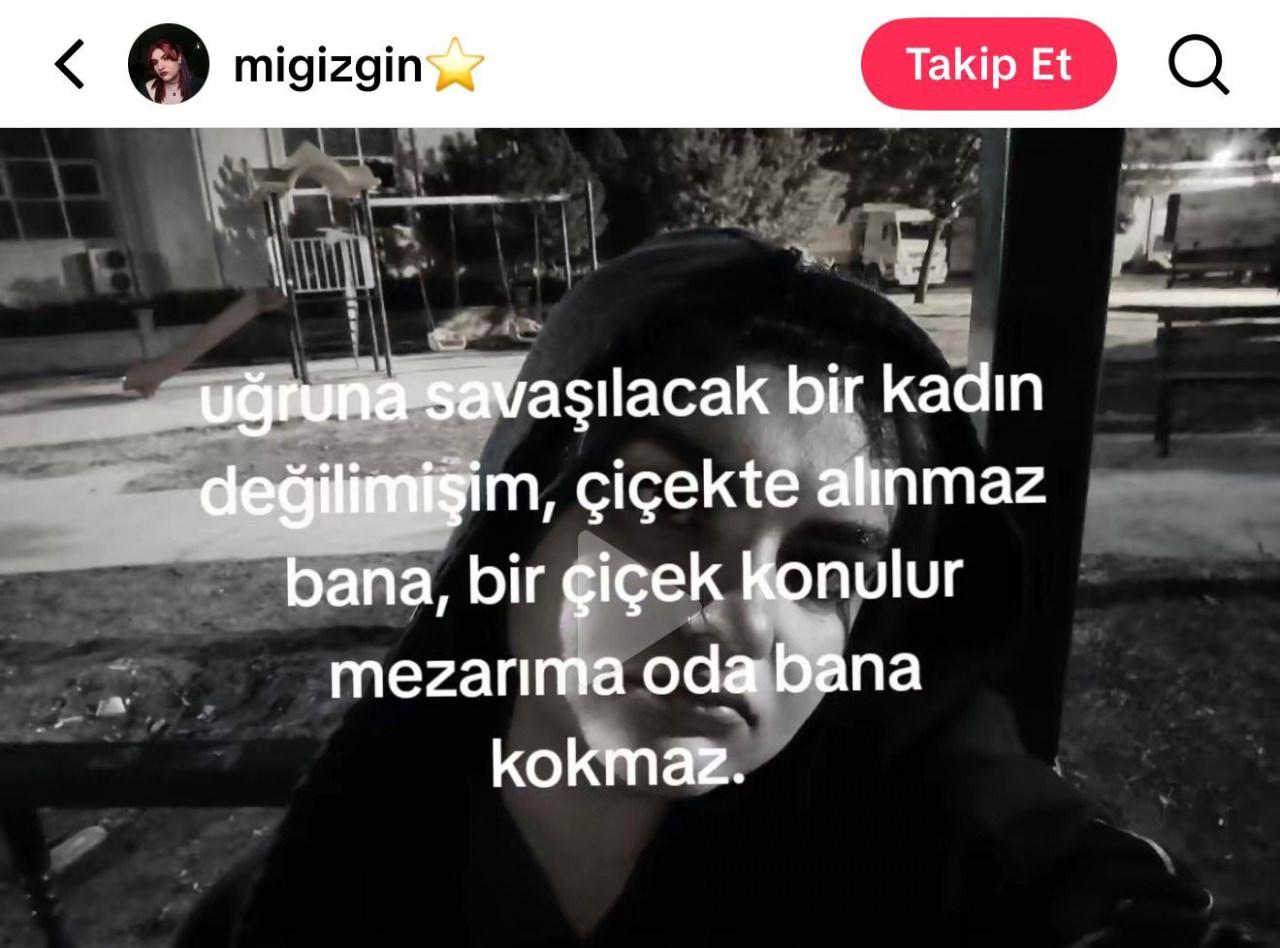 Mizgin Ertekin'in (20) sosyal medya hesabında paylaştığı not.