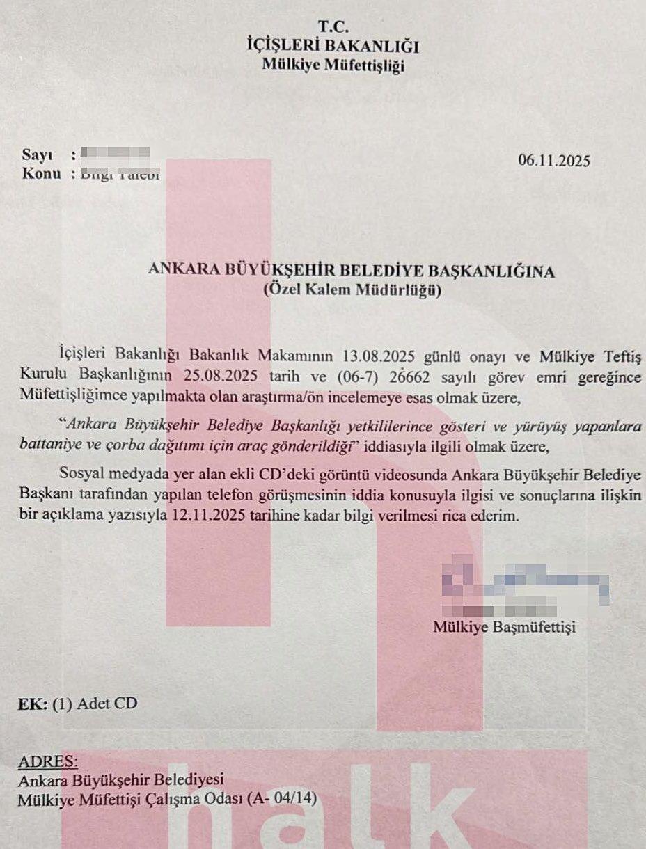 Halk TV tarafından yayınlanan İçişleri Bakanlığı belgesi