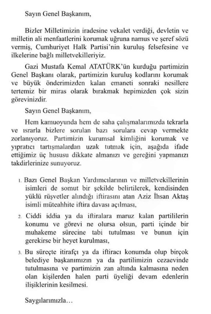 10 milletvekilinin Özel'e yazdığı mektup