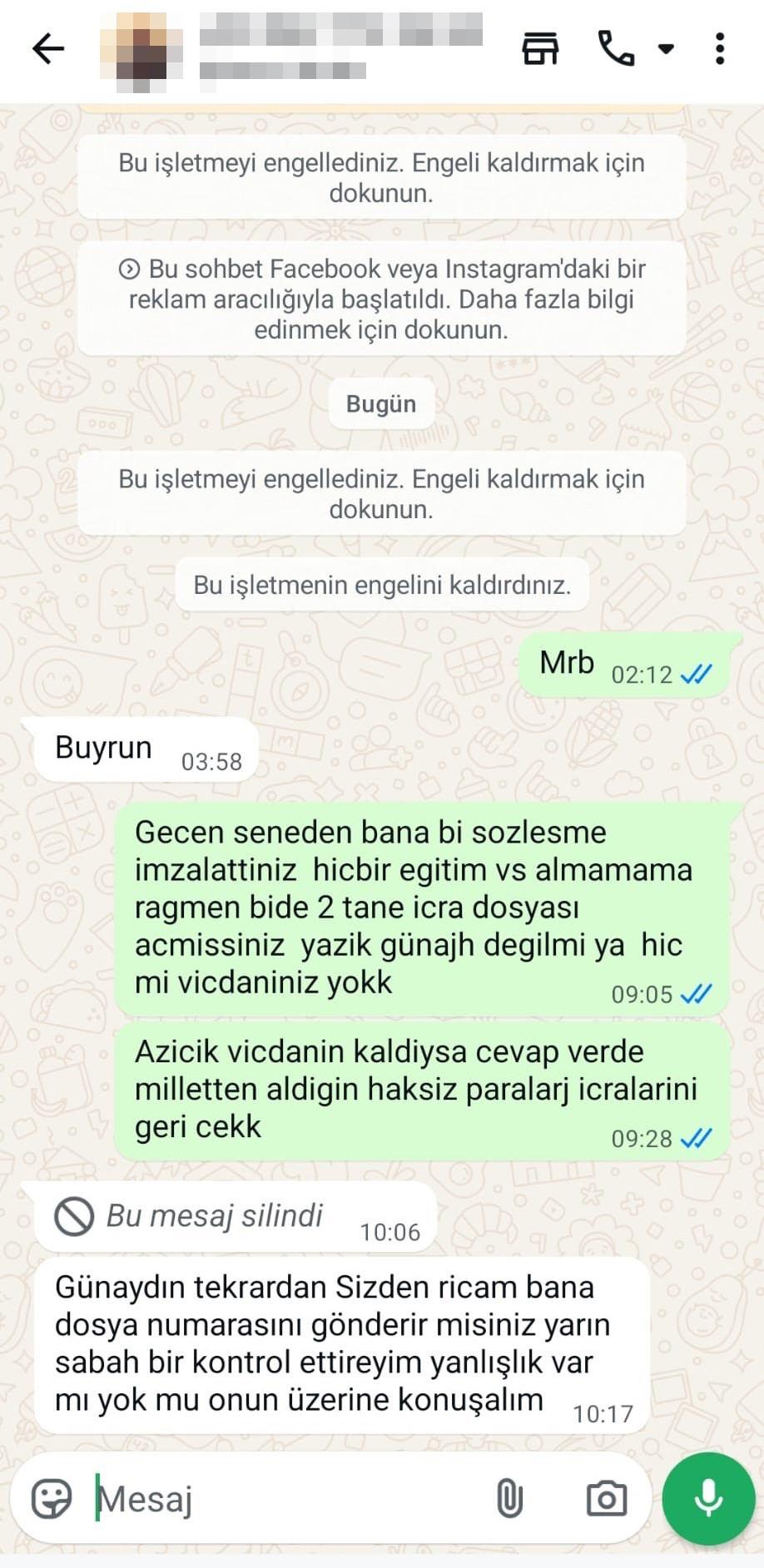 Dolandırıcılarla WhatsApp konuşmaları