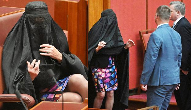 Provokatif eylem! Kara çarşafla Meclis'e geldi