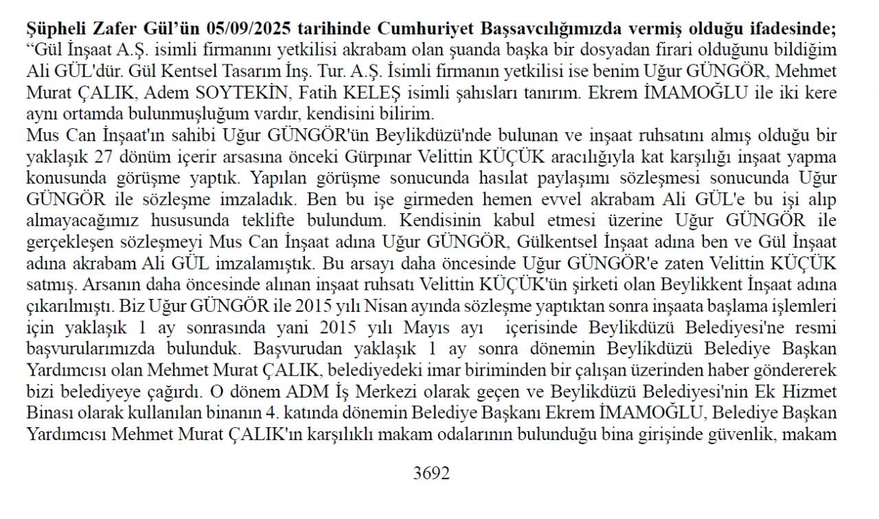 İddianameye yansıyan Zafer Gül'ün itiraflarında Ali Gül ve Ekrem İmamoğlu ismi sıklıkla geçiyor