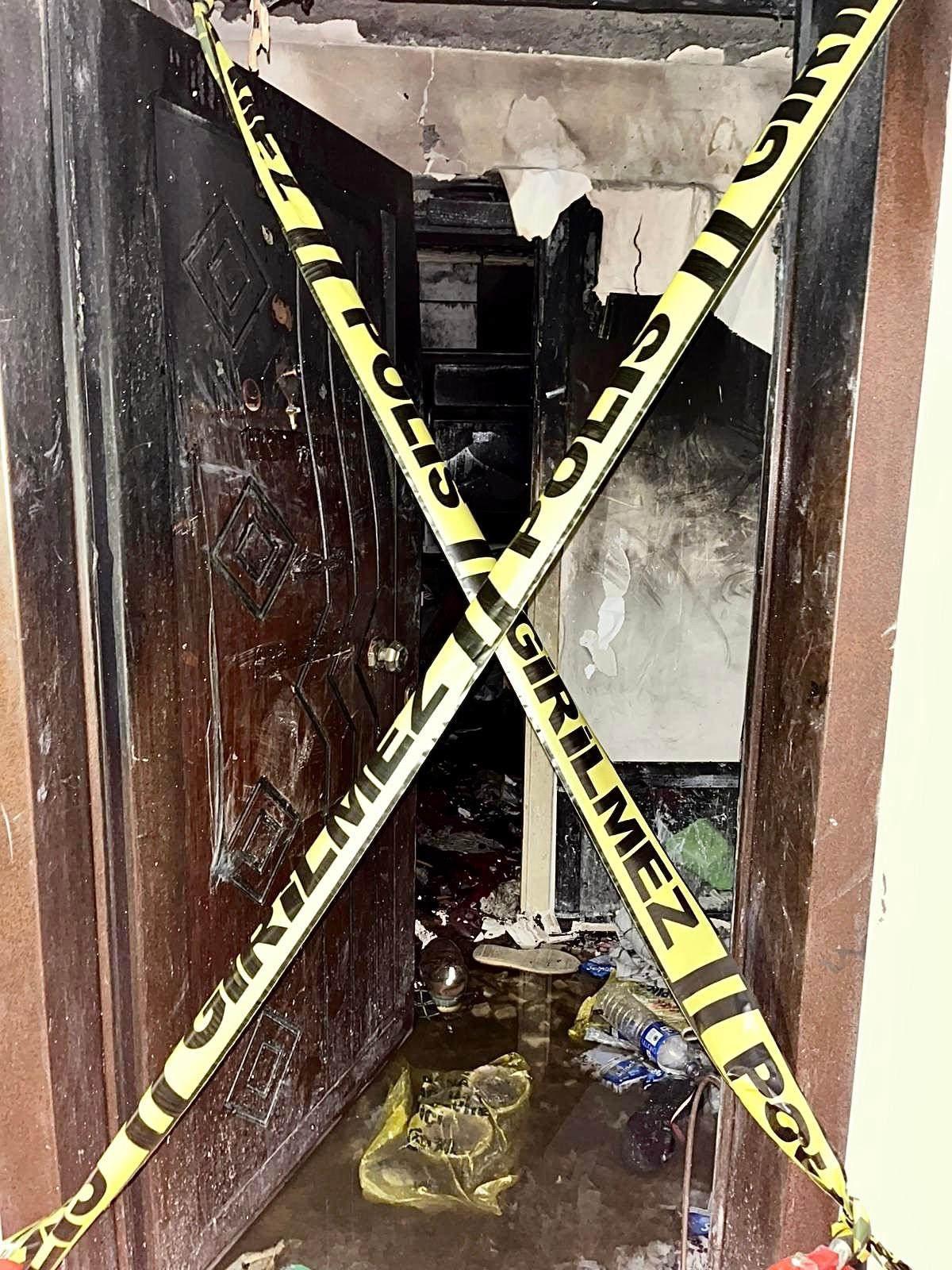 Yangın çıkan olay yerinde güvenlik önlemleri alındı.