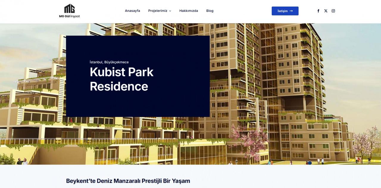 Kubist Park Residence'nin internet sitesinde reklamı