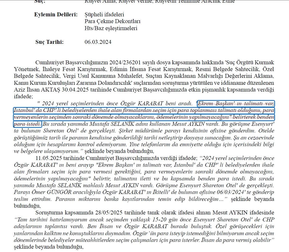 İmamoğlu iddianamesinden
