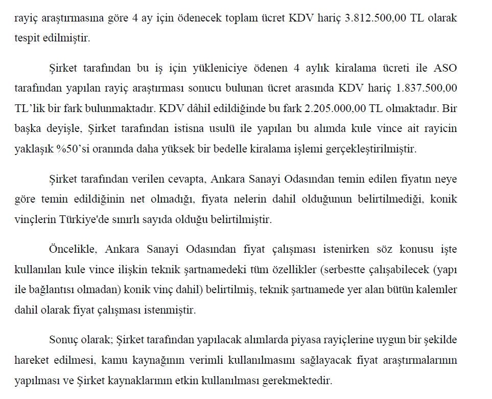 Sayıştay raporu Kule Vinç Kiralanmasına İlişkin İnceleme