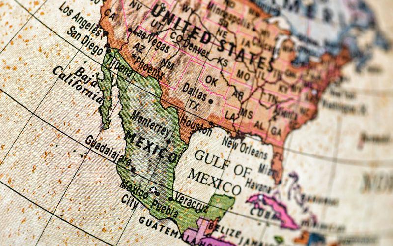 ABD ve Meksika sınırını gösteren harita