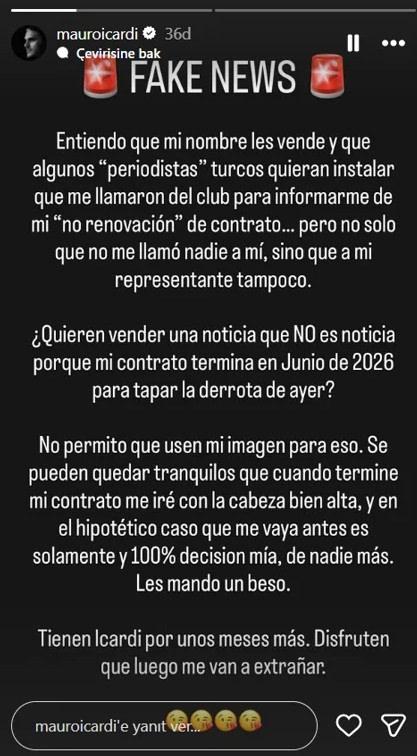 Icardi'nin paylaşımı