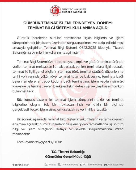 Gümrüklerde yeni dönem: Teminat Bilgi Sistemi devrede