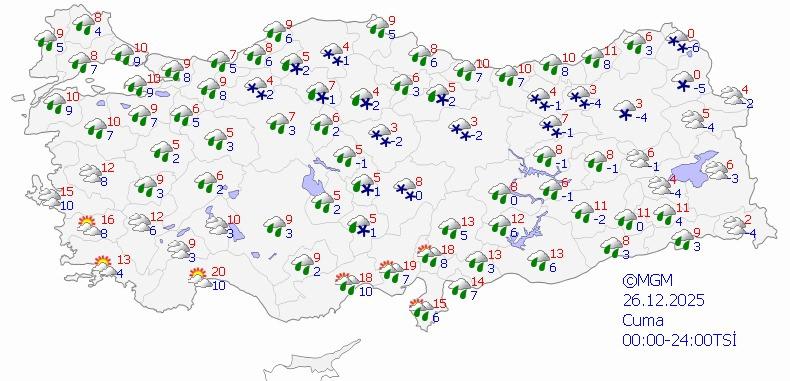 26 Aralık 2025 hava durumu haritası - Meteoroloji Genel Müdürlüğü