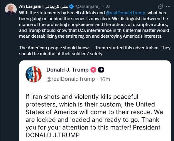 Ali Laricani'nin ilgili sosyal medya gönderisi