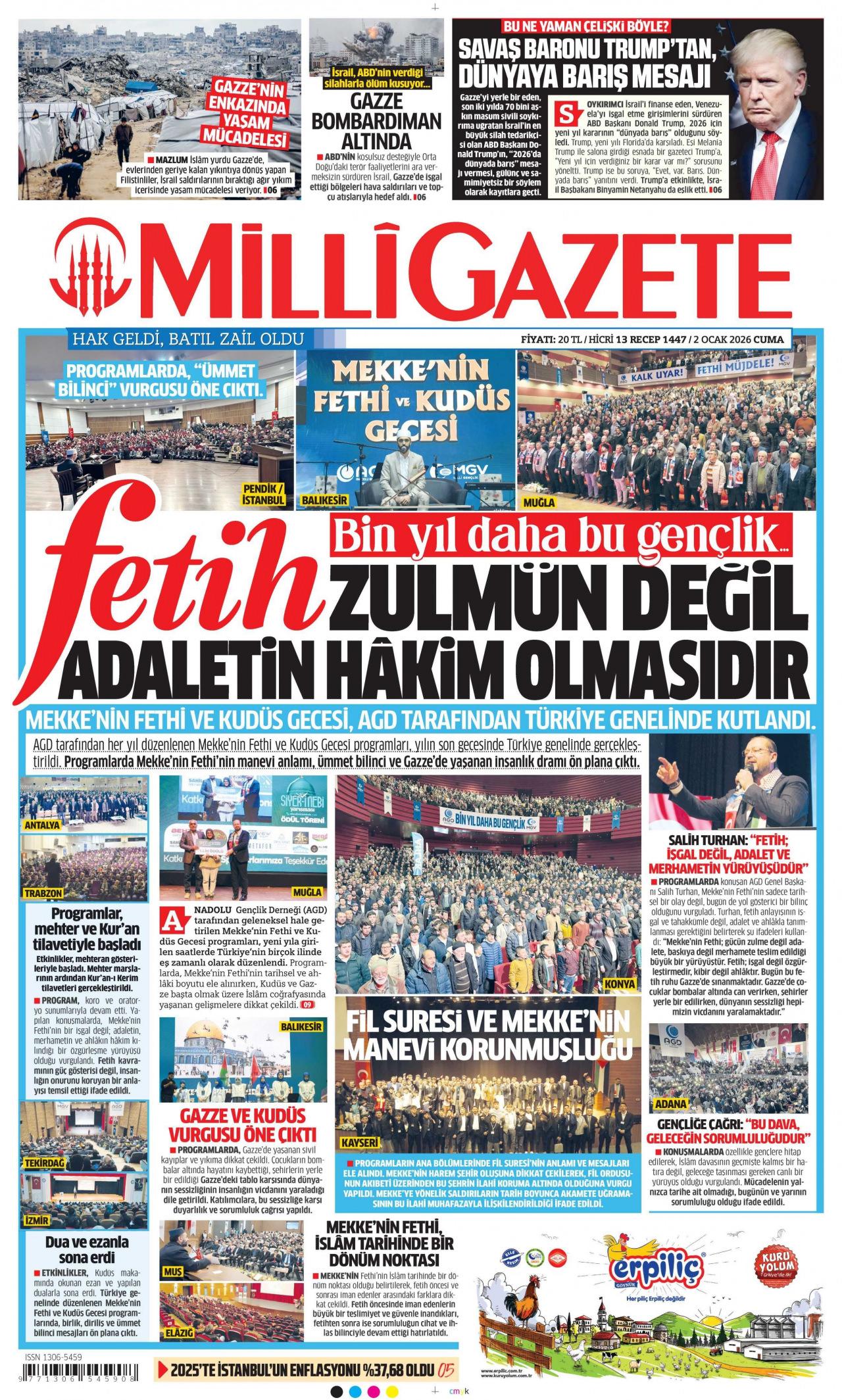 Milli Gazete'nin 2 Ocak 2026 tarihli nüshası