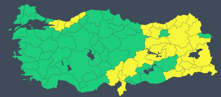 Sarı kodlu uyarı haritası