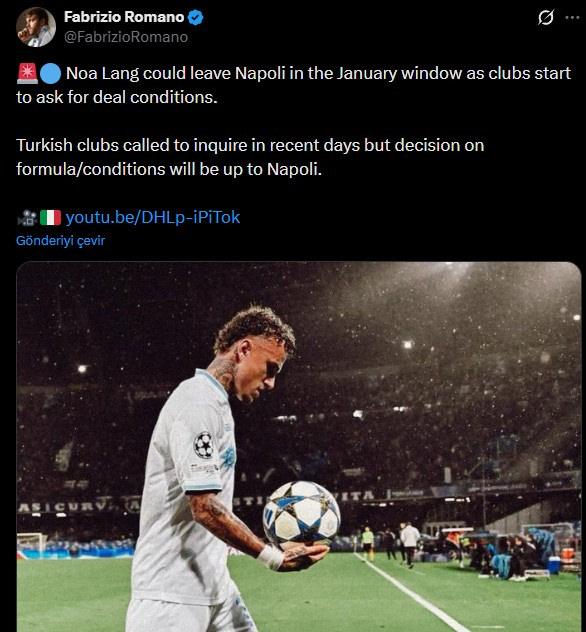 Fabrizo Romano'nun Noa Lang paylaşımı