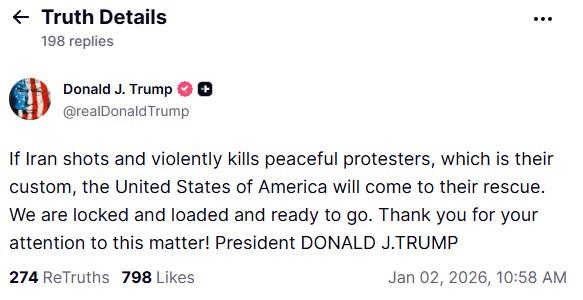 ABD Başkanı Donald Trump'ın Truth Social'da yayınladığı gönderisi