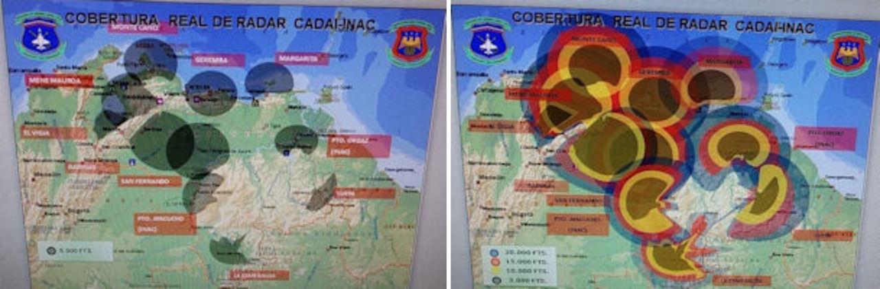 Venezuela'nın hava savunma sistemlerinin kapsadığı alan CODAI'nin resmi sitesinde bu şekilde gösteriliyor