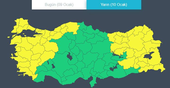 Sarı kodlu uyarı verilen iller