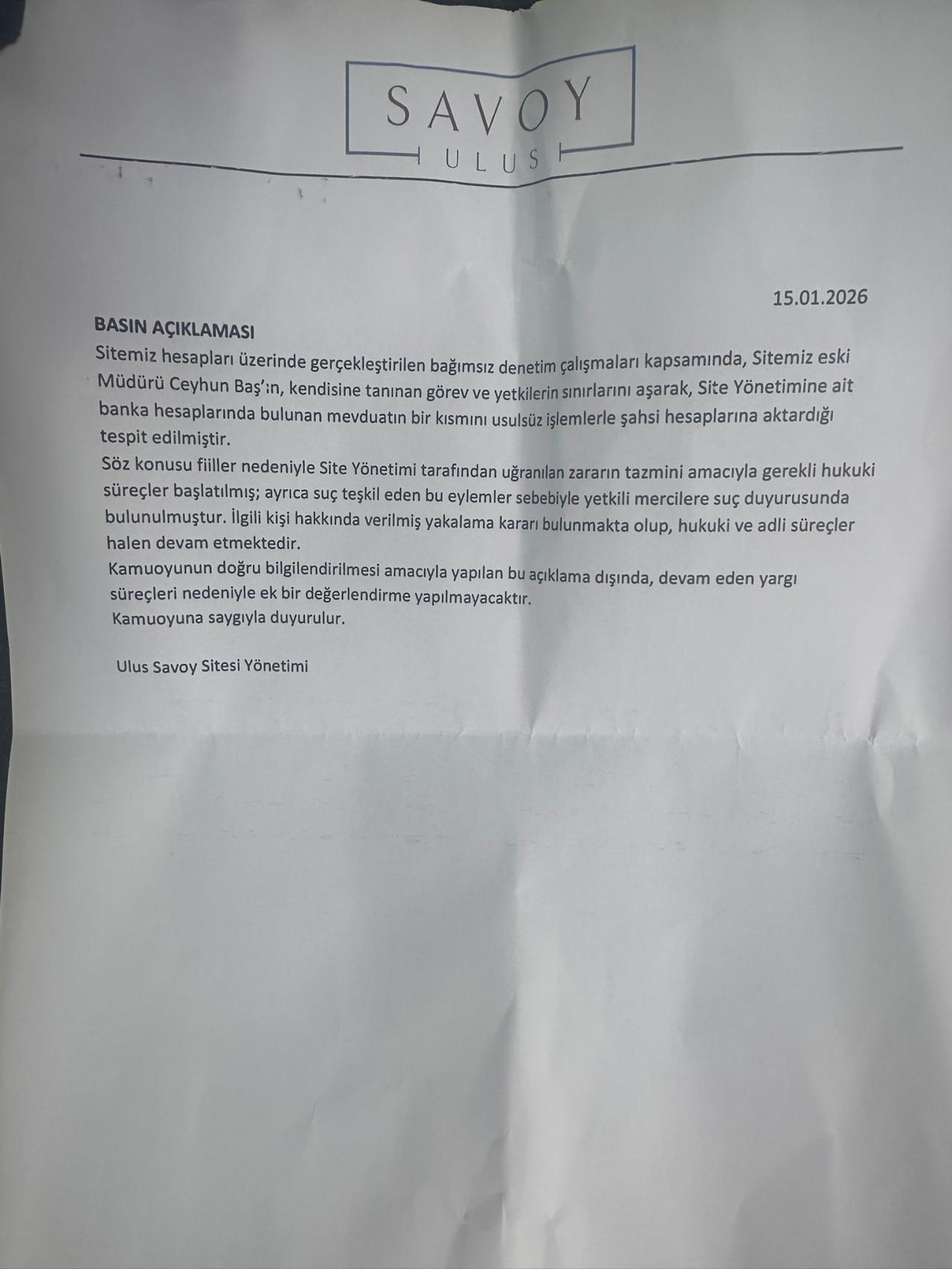 Yapılan yazılı açıklama