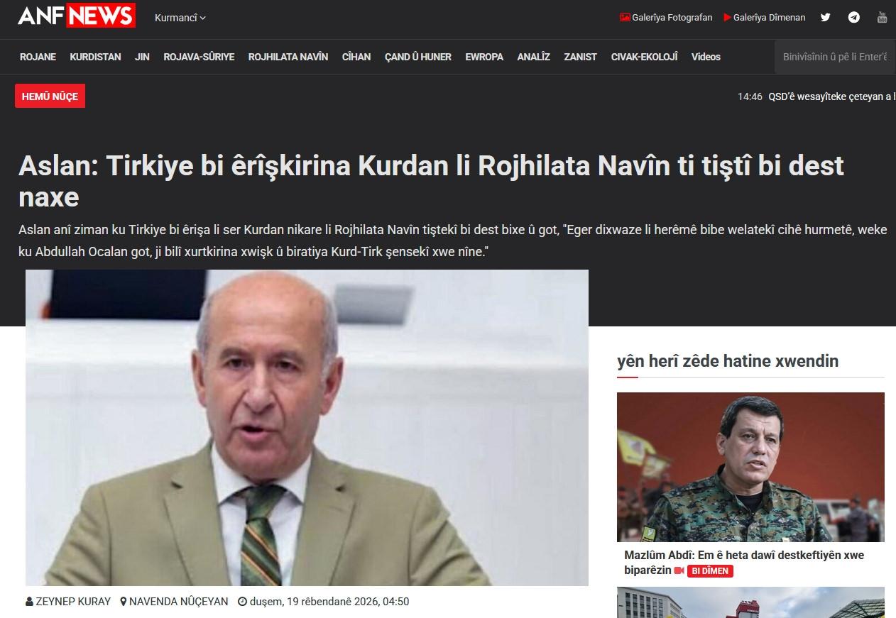 George Aslan'ın terör bülteni ANF'ye verdiği beyanat