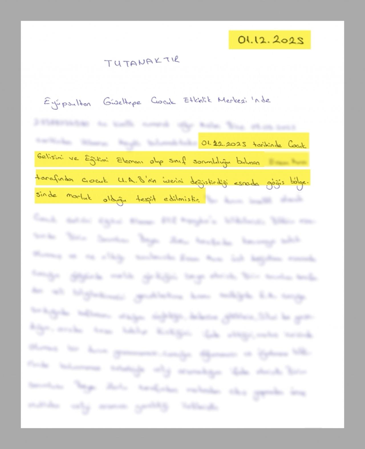 İBB'nin yayımladığı tutanak