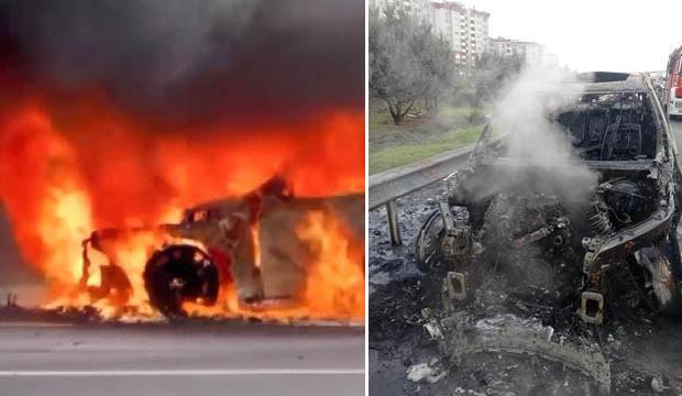 Esenyurt TEM Otoyolu'nda cip yanarak k&uuml;le d&ouml;nd&uuml;