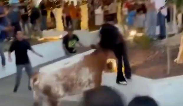 Meksika'da kızgın boğa dehşet sa&ccedil;tı! Yakaladığı kadını havaya fırlattı