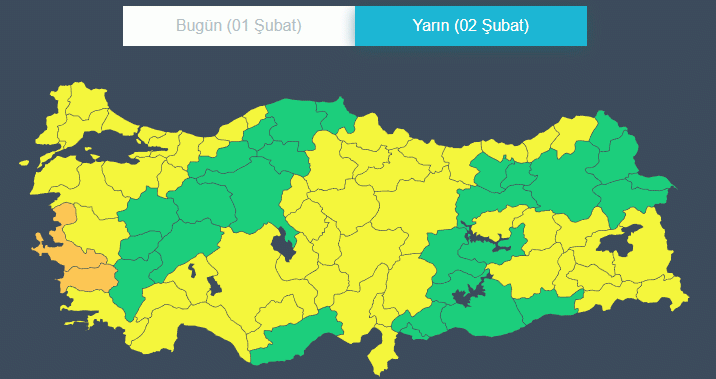 Uyarı verilen iller